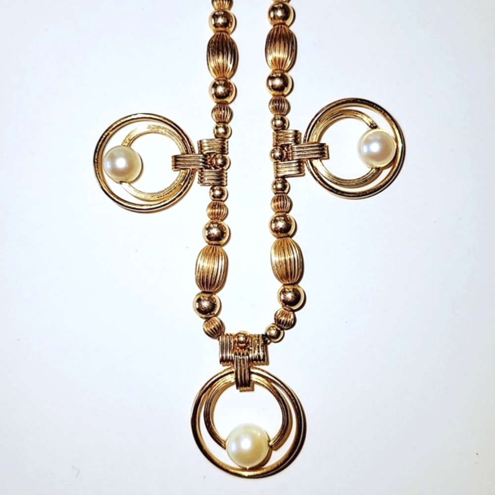 Art Deco Gold-filled Necklace with Genuine Pearls Signed AMCO - Picture 8 of 15